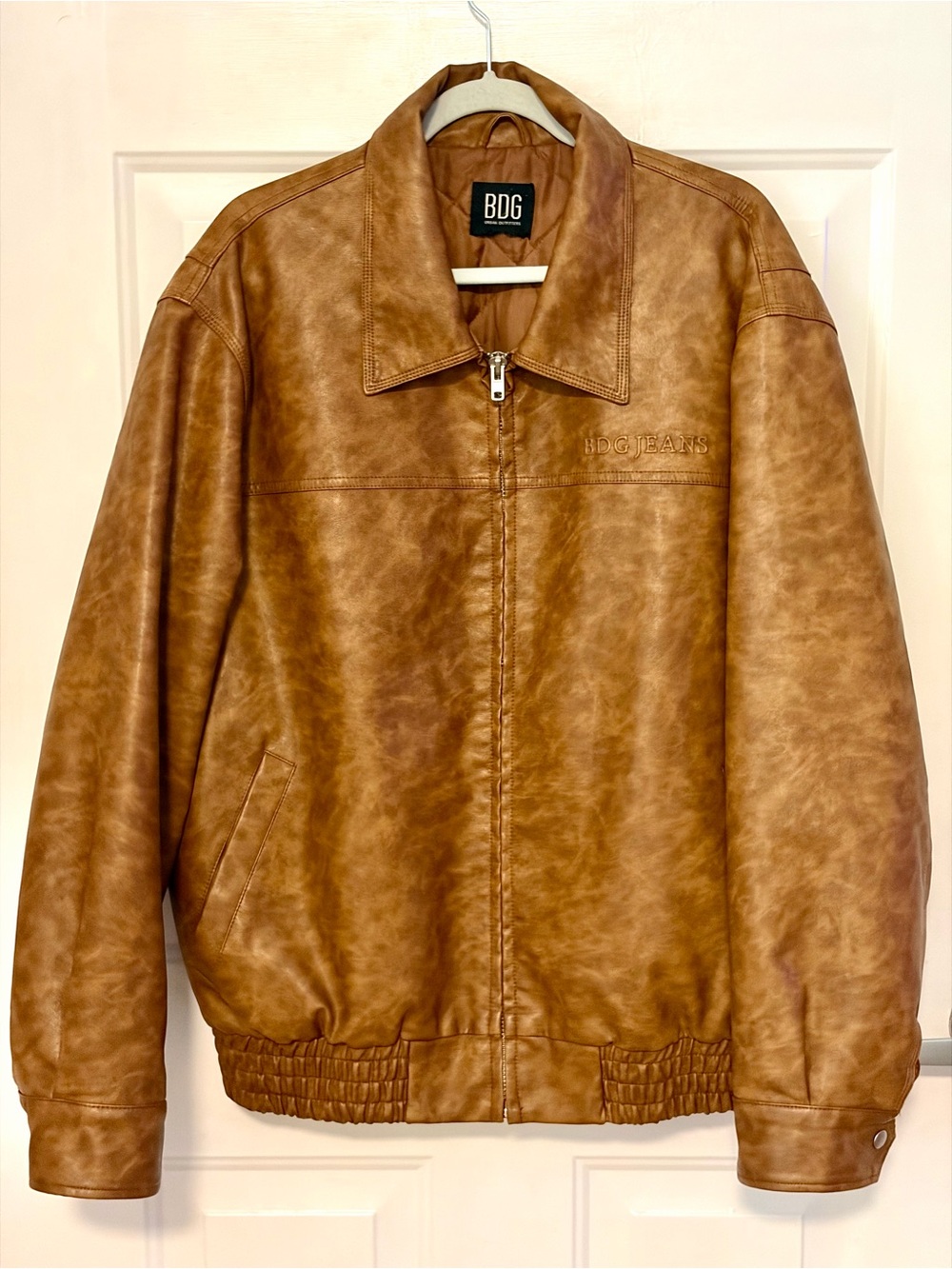 BDG Tan Faux Leather Bomber Jacket